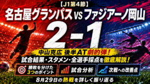【J1第4節】名古屋グランパスvsファジアーノ岡山2-1|中山克広が後半AT劇的弾!試合結果・スタメン・全選手採点と勝敗を分けた3つのポイント 【J1第4節】名古屋グランパスvsファジアーノ岡山2-1|中山克広が後半AT劇的弾!試合結果・スタメン・全選手採点と勝敗を分けた3つのポイント