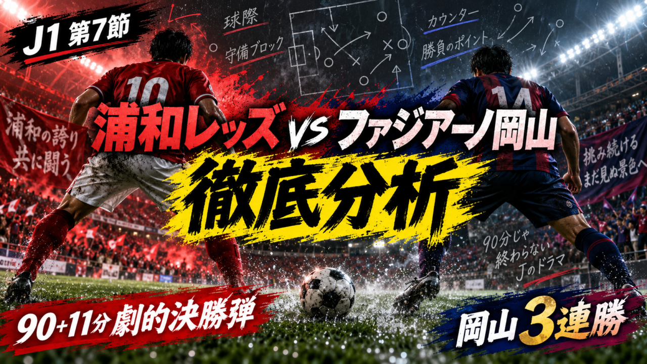 【J1第7節】浦和レッズvsファジアーノ岡山 徹底分析|90+11分に立田悠悟が劇的決勝弾!岡山が3連勝 【J1第7節】浦和レッズvsファジアーノ岡山 徹底分析|90+11分に立田悠悟が劇的決勝弾!岡山が3連勝