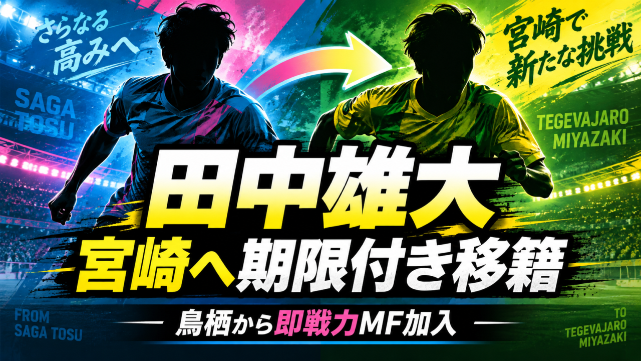 【移籍情報】テゲバジャーロ宮崎、鳥栖MF田中雄大を期限付き移籍で獲得|J2通算139試合の即戦力が加入 【移籍情報】テゲバジャーロ宮崎、鳥栖MF田中雄大を期限付き移籍で獲得|J2通算139試合の即戦力が加入