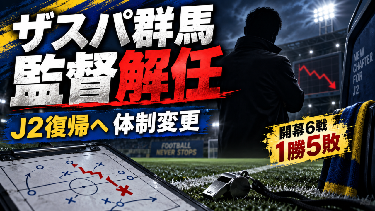 【監督解任】ザスパ群馬が沖田優監督との契約解除｜開幕6戦1勝5敗、J2復帰へ依田光正体制で再出発