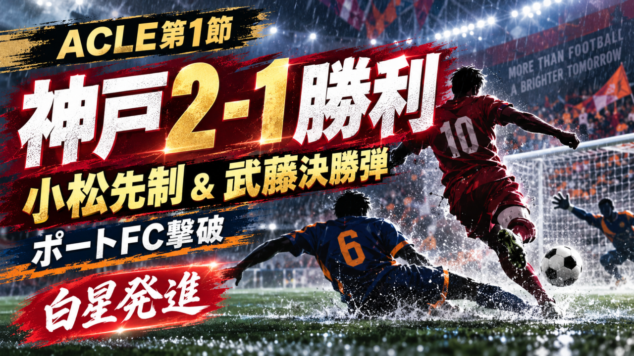 【ACLE第1節】ヴィッセル神戸2-1勝利！小松蓮先制＆武藤嘉紀決勝弾でポートFC撃破｜大迫投入で流れ一変、権田もスーパーセーブ