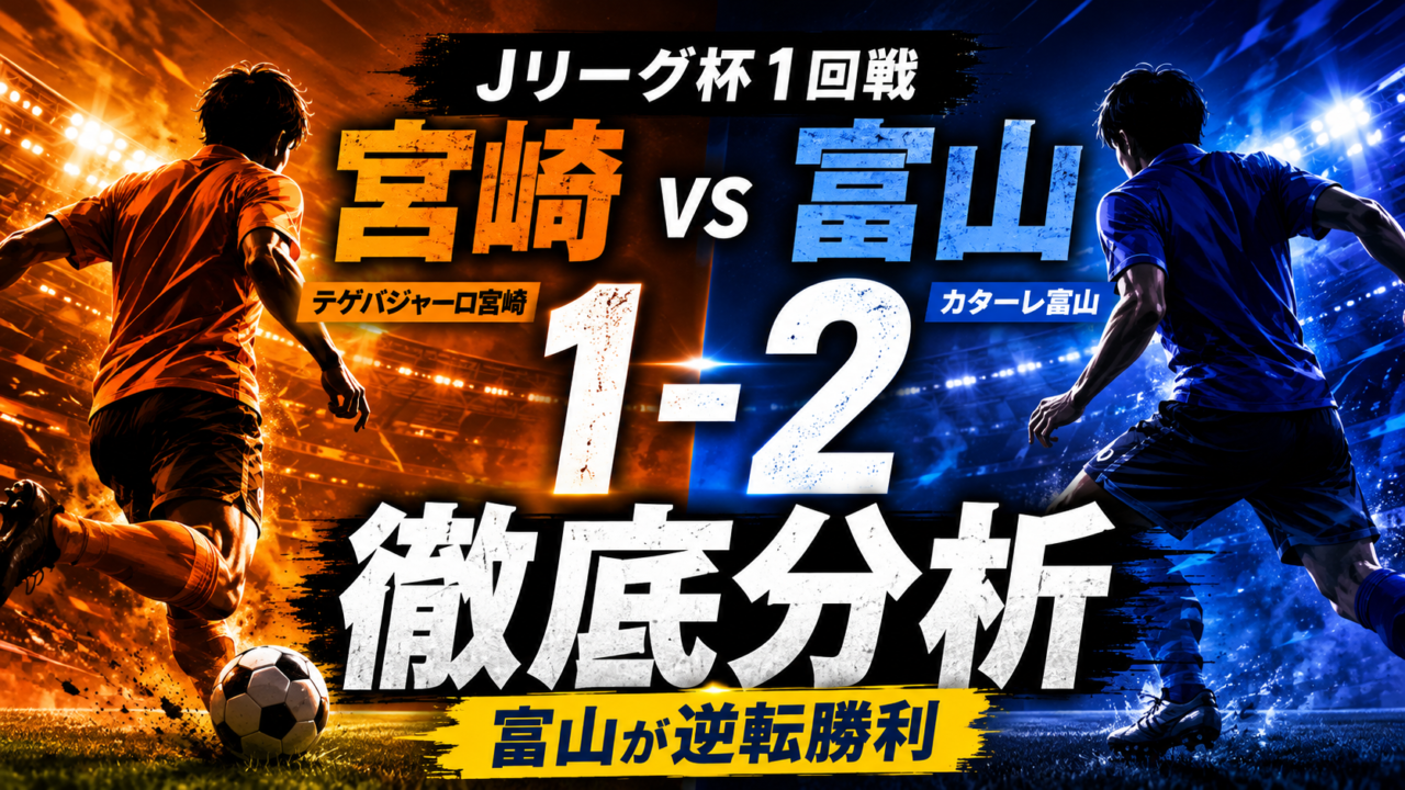 【Jリーグ杯1回戦】テゲバジャーロ宮崎1-2カターレ富山を徹底分析|吉平翼が逆転弾!スタメン・交代選手・全選手採点と両チームの課題 【Jリーグ杯1回戦】テゲバジャーロ宮崎1-2カターレ富山を徹底分析|吉平翼が逆転弾!スタメン・交代選手・全選手採点と両チームの課題