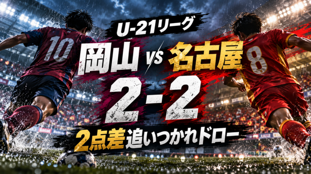 U-21ファジアーノ岡山、2点を先行するもU-21名古屋グランパスと2-2 U-21ファジアーノ岡山、2点を先行するもU-21名古屋グランパスと2-2