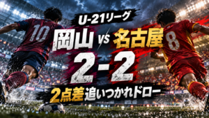 U-21ファジアーノ岡山、2点を先行するもU-21名古屋グランパスと2-2 U-21ファジアーノ岡山、2点を先行するもU-21名古屋グランパスと2-2